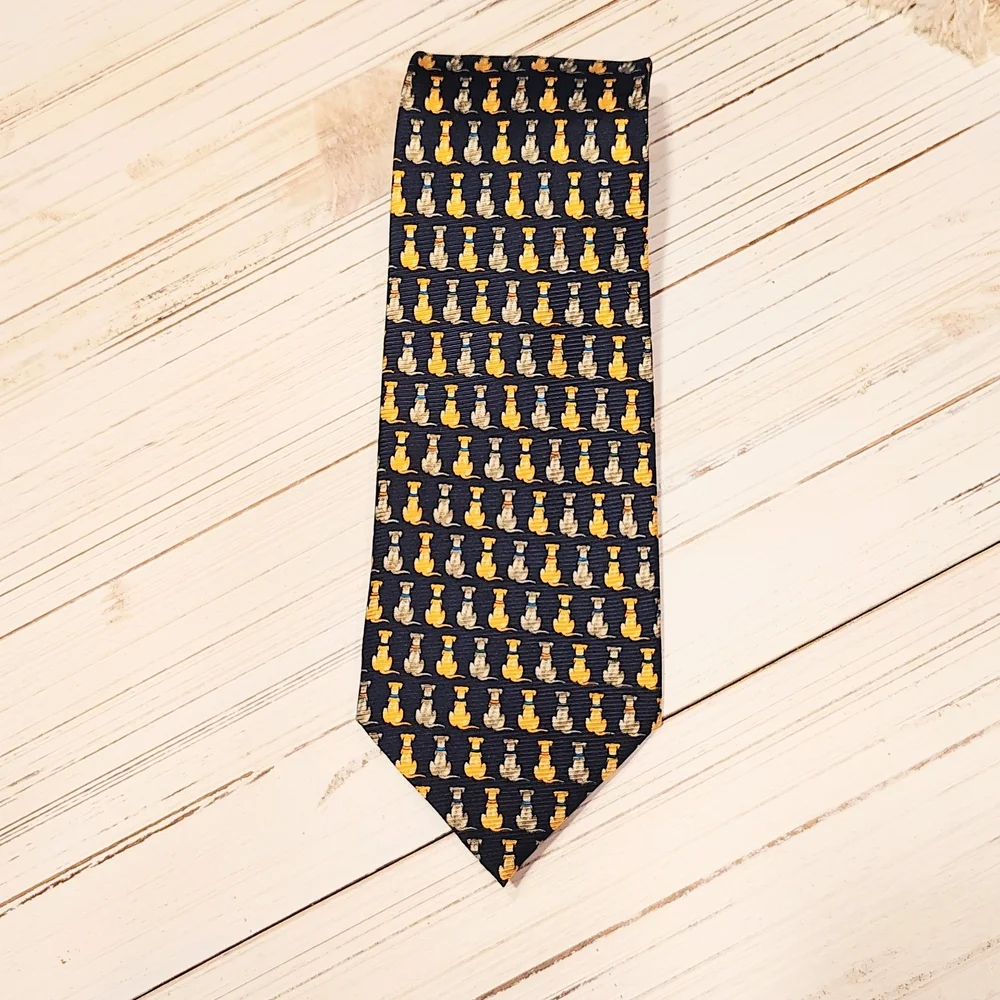 Dog Korean Air Navy Blue Dog Pattern Tie. Made In Korea. 100% Silk.